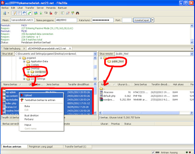 Upload File dengan FileZilla Upload File dengan FileZilla