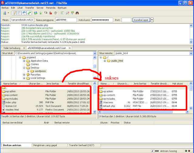 Upload File dengan FileZilla Upload File dengan FileZilla